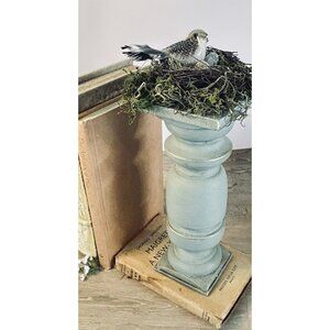 Bird Nest Duck Egg Blue Pedestal Decor French Country Spring Cottage Tabletop